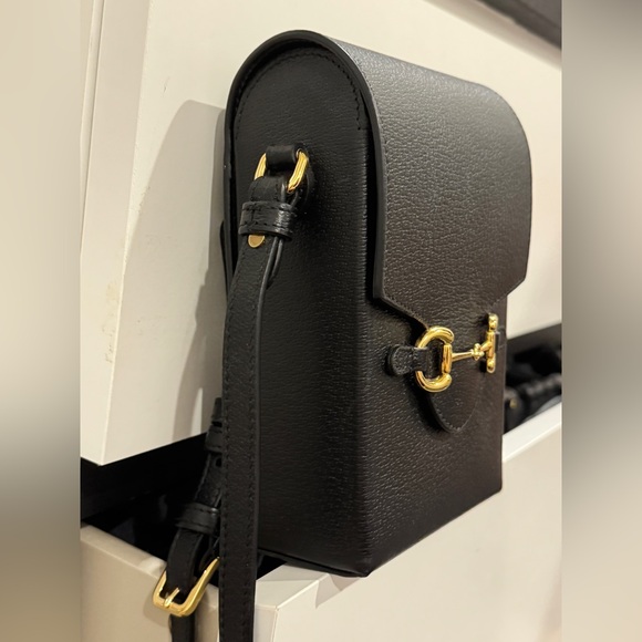 GUCCI BLACK LEATHER HORSEBIT 1955 MINI SHOULDER BAG - Picture 7 of 17
